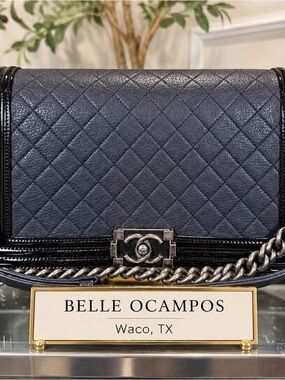 CHANEL Caviar Boy Shoulder Bag in GRAY with Black Trim